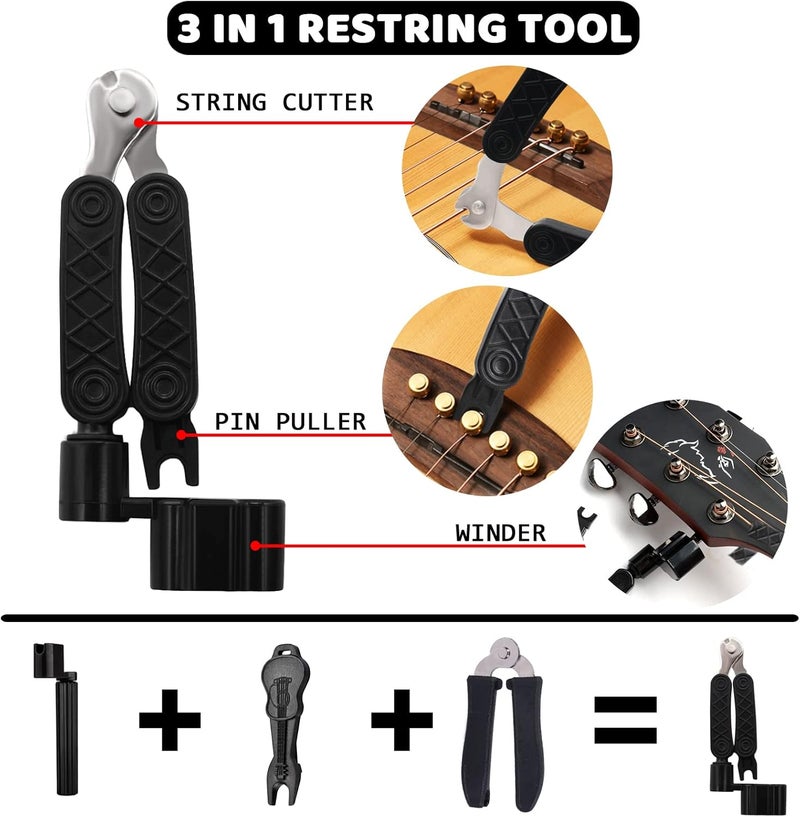 Anvin Acoustic Guitar Accessories Kit - Including Guitar Strings, Tuner, Capo, Restring Tool, Pick Holder, Bridge Pins, Guitar Nuts and Saddles, Finger Picks (53 Pcs) - Image 4